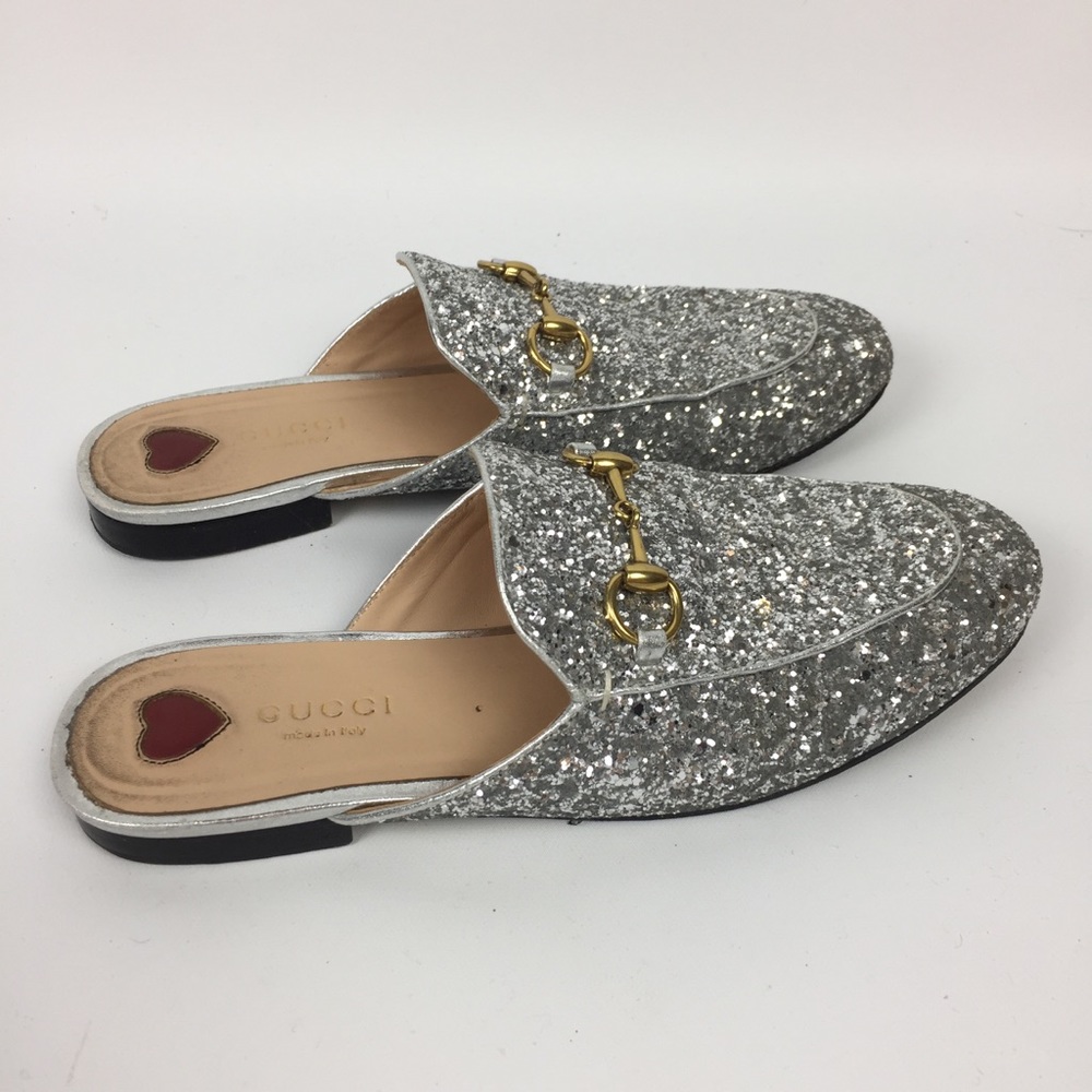 GUCCI Silver Glitter Princetown Mules \\ Sz 36 - Picture 2 of 8